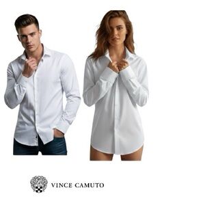 Vince Camuto New Men's Crisp White Button-down Dress Shirt Stretch Cotton XL